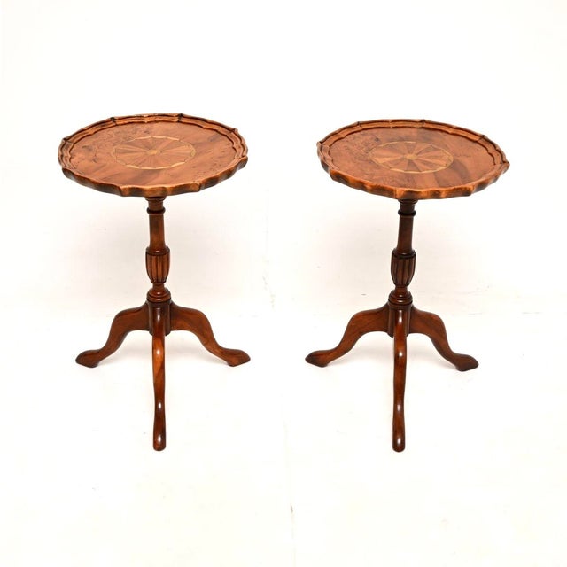 Vintage Georgian Inlaid Yew Wood Wine Tables, 1930, Set of 2 For Sale - Image 9 of 9