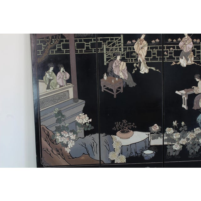 Vintage Four Panel Asia Style Screen Divider For Sale - Image 9 of 12