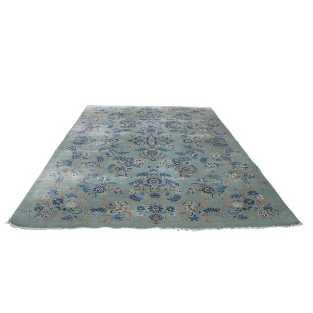 1980s Vintage Kashan Floral Blue & Gold Wool Area Rug - 9' X 13' For Sale - Image 13 of 13