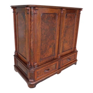 Antique Victorian Renaissance Walnut Vertical Storage Map Chest For Sale