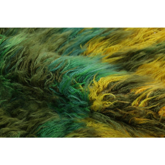 Vintage Swedish Rya Rug, Radiant Green and Orange Geometric Pattern - Rug & Kilim For Sale In New York - Image 6 of 8