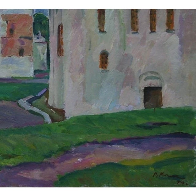 1970s Antique Orthodox Church Oil Painting, Ukrainian Landscape Art 95-105 For Sale - Image 5 of 6