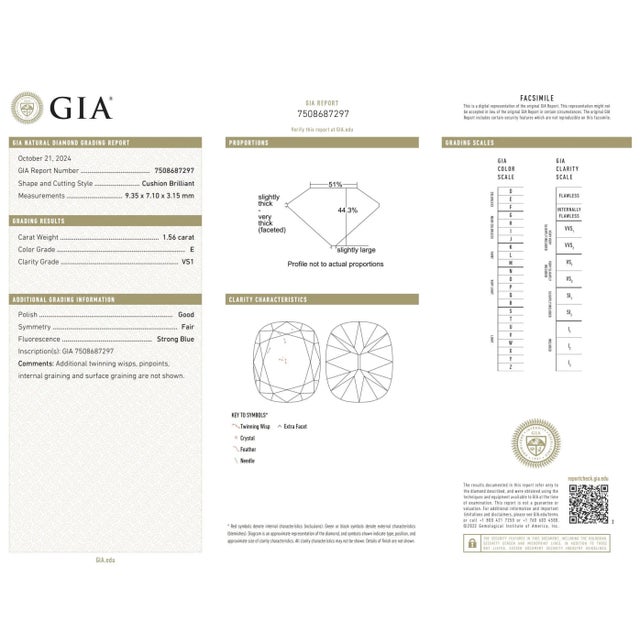 Silver 1960s Mid Century Gia 1.56 Carat Cushion Cut Diamond Engagement Ring, Size 6 For Sale - Image 8 of 8