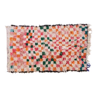 1990’s Moroccan Checkered Colorful Wool Rug - 5.1 X 2.95 Ft For Sale