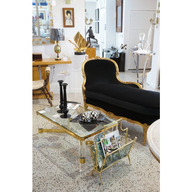 Mid-Century Maison Bagues Magazine Rack in Polished Brass and Blue-Gray Smoke Glass For Sale - Image 11 of 11