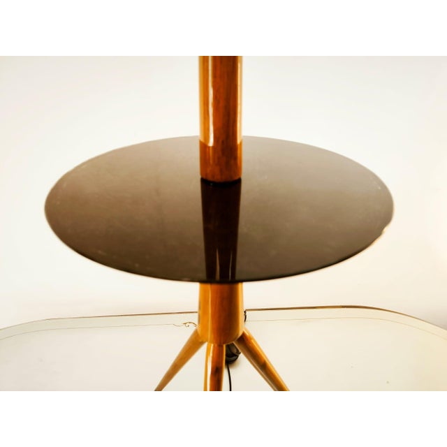 Black Wooden Floor Lamp with Glass Top and Lampshade For Sale - Image 8 of 18