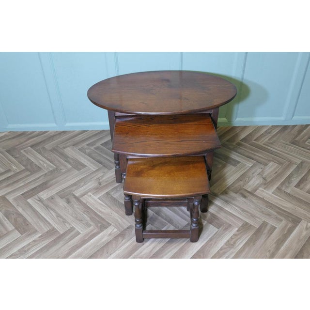 Oval Nest of Tables in Oak by Charm, 1940s, Set of 3 For Sale - Image 3 of 9