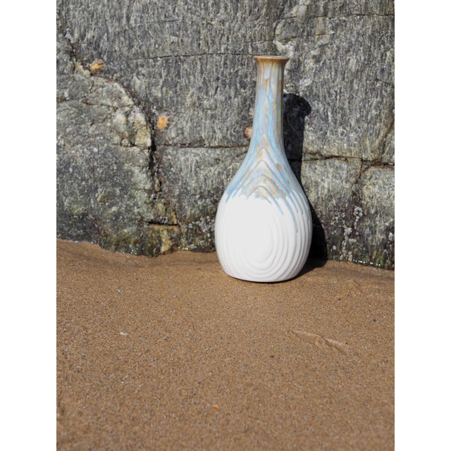 Mid-Century French Rhoda Cloudware Blue, Grey and White Vase With Stripped Shape For Sale - Image 12 of 13