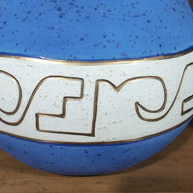 VTG Native American Style Wedding Vase Blue Gold Trim Signed L Jina Southwestern For Sale - Image 4 of 12