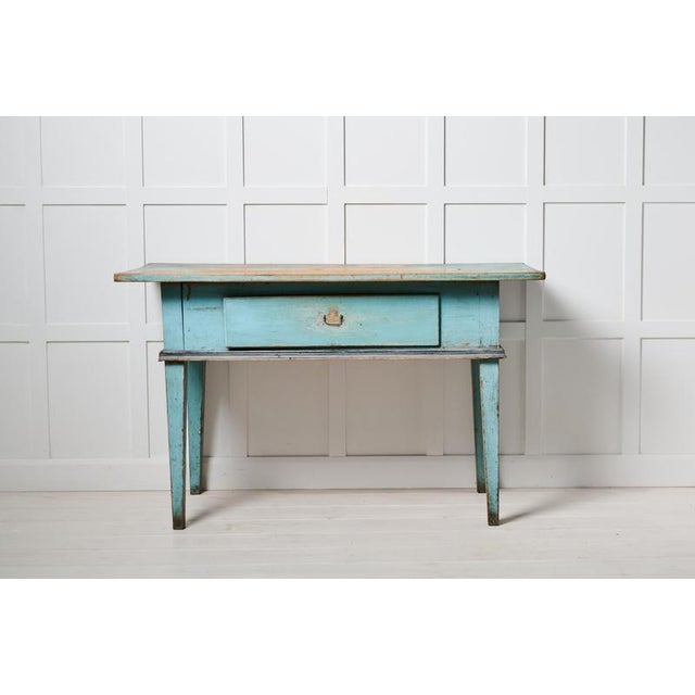 Folk art turquoise table from the 1800s. This antique table is made in northern Sweden around 1850. Classic gustavian...
