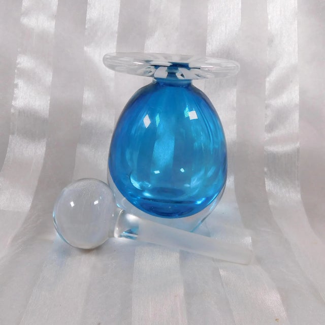 1990s Signed Blue Cased Art Glass Perfume Bottle For Sale - Image 4 of 5