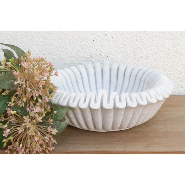 Large Hand-Carved Ripple Marble Bowl For Sale In Los Angeles - Image 6 of 6