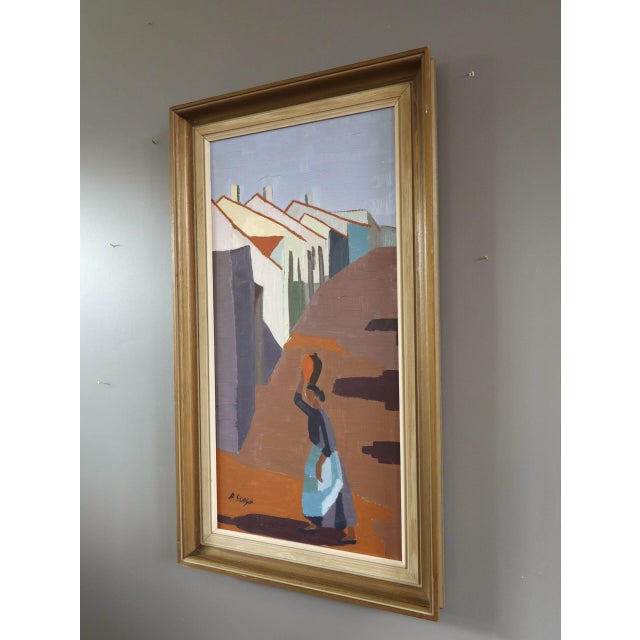 Mid 20th Century Mid-Century Modern 'Village Pathway' Vintage Original Landscape Oil Painting, Framed For Sale - Image 5 of 10