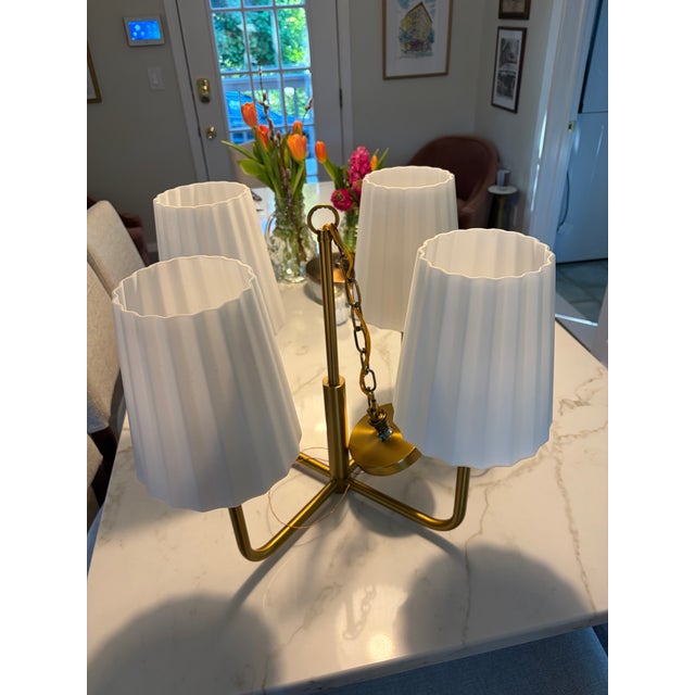 2020s Alora Mood “Plisse” 4-Light Chandelier – Aged Gold W/Pleated Shades For Sale - Image 5 of 5