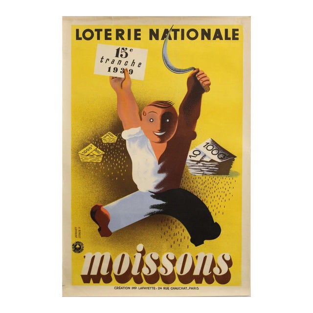 1939 Original French Art Deco Poster, Loterie Nationale: Moissons For Sale