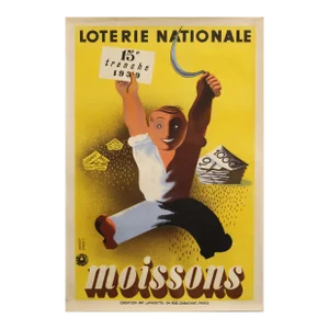1939 Original French Art Deco Poster, Loterie Nationale: Moissons