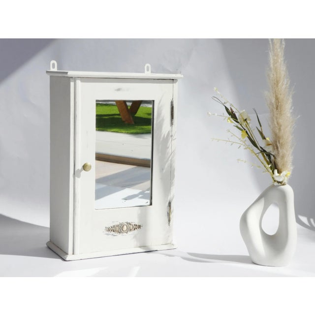 White Antique Shabby White Mirror Medicine Cabinet For Sale - Image 8 of 11