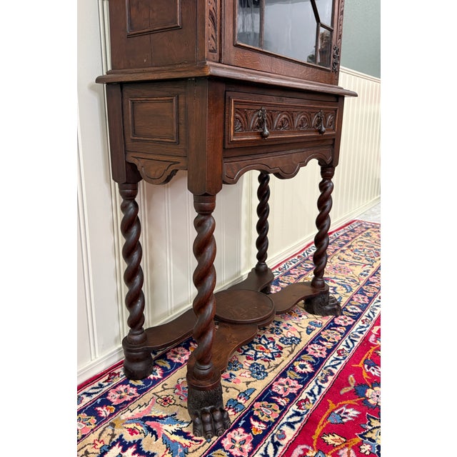 Late 19th Century Antique English Oak Jacobean Revival Bookcase Barley Twist Display Cabinet C1890 For Sale - Image 5 of 17