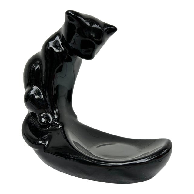 Mid 20th Century Haeger Black Cat Soap Dish, Unmarked For Sale