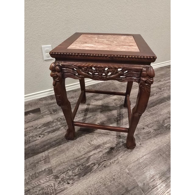 Early 20th Century Antique Chinese Carved Hardwood Marble Table For Sale - Image 5 of 9