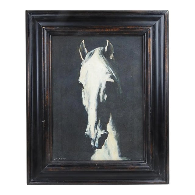 Late 20th Century White Horse Portrait Painting For Sale