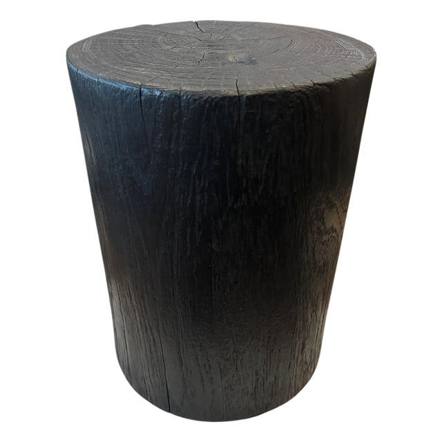 Andrianna Shamaris Cylinder Charred Teak Wood Side Table or Stool For Sale
