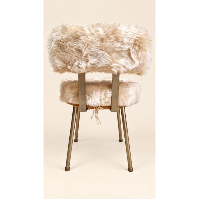 1960s Vintage Dressing Table Chair with Faux Fur Upholstery and Gold Legs, 1960s For Sale - Image 5 of 6