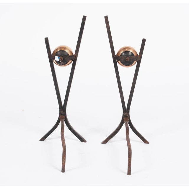 Mid-Century Modern Donald Deskey MCM Fireplace Iron Andirons For Sale - Image 3 of 9