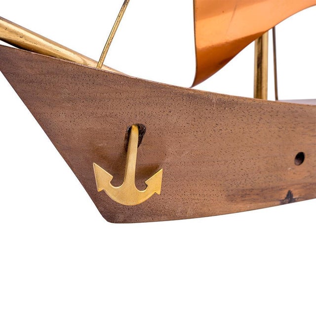 1950s Mid-Century Austrian Sailing Boat Sculpture in Wood & Copper, 1950s For Sale - Image 5 of 6