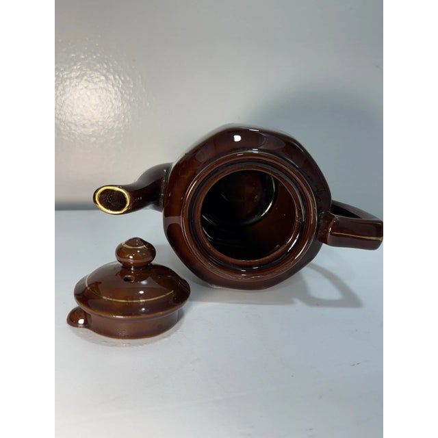 Vintage 1960s Brown Ceramic Teapot Gold Floral Design Lidded Mid Century Tea Pot For Sale - Image 12 of 15