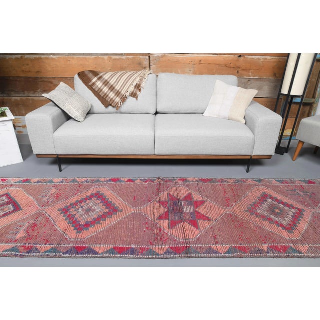 Vintage Turkish Oushak Handmade Wool Cotton Pink Runner For Sale - Image 4 of 10