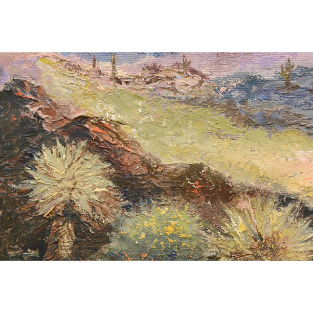 Blue Desert Mountain Landscape in Oil on Canvas by Cecil C. Hunter For Sale - Image 8 of 8