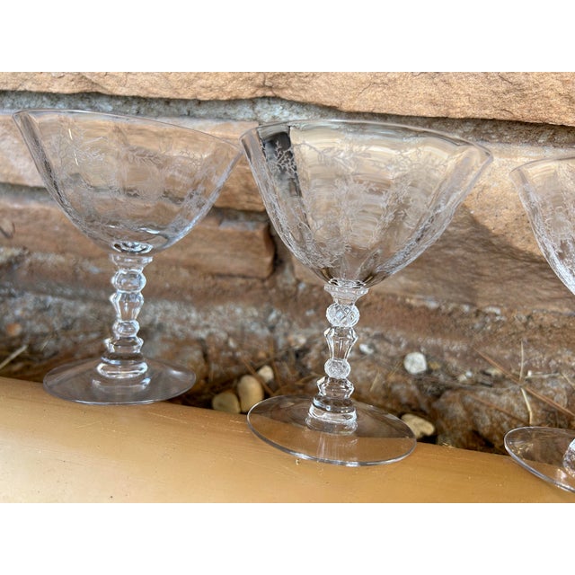 Fostoria Glass Company 1940s Set of Five Fostoria Champagne Glasses in Chintz Pattern - Popular Pattern For Sale - Image 4 of 6