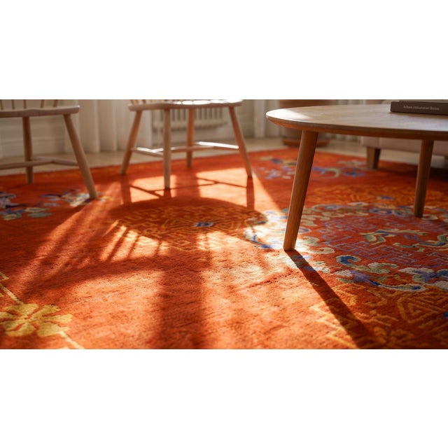 1920s Ruby Red Vase Medallion Antique Chinese Art Deco Carpet 9' X 12' Knotted Wool Rug For Sale - Image 12 of 14