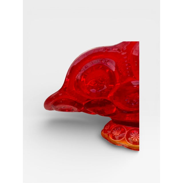 Glass Vintage Ruby Red Art Glass Pedestal Bowl, With Coin & Rosette Motif For Sale - Image 7 of 13