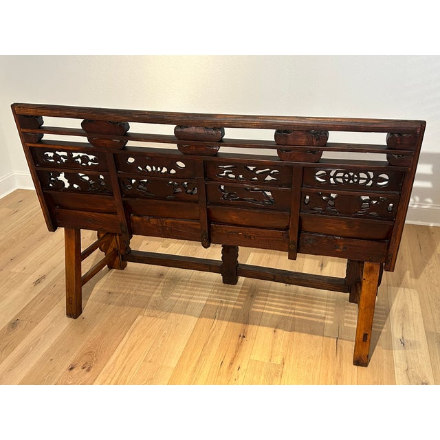 Large Antique 66.125”l Shanxi Carved Wood Bench For Sale - Image 4 of 13