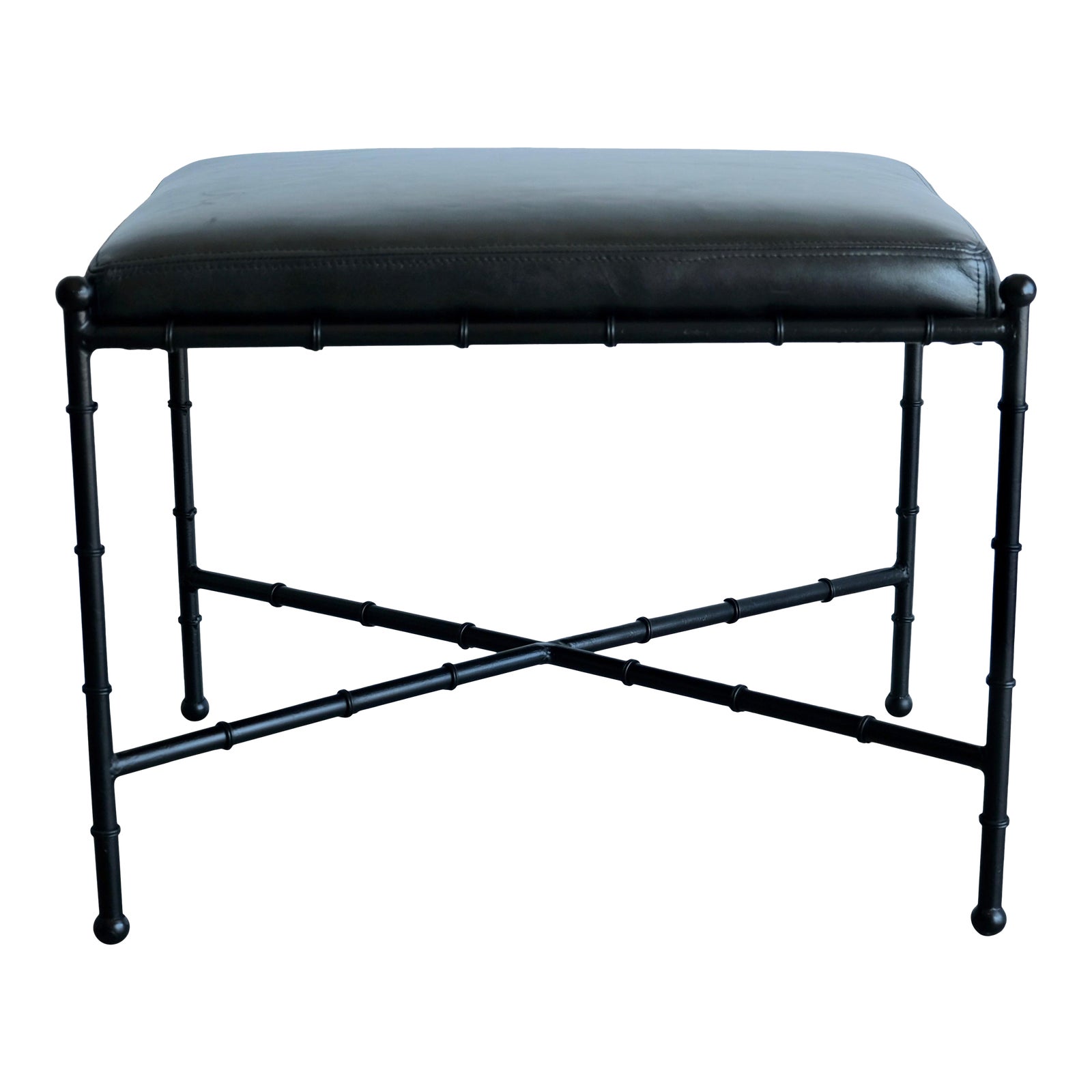 Black On Black Leather And Metal Bamboo Vanity Stool Chairish