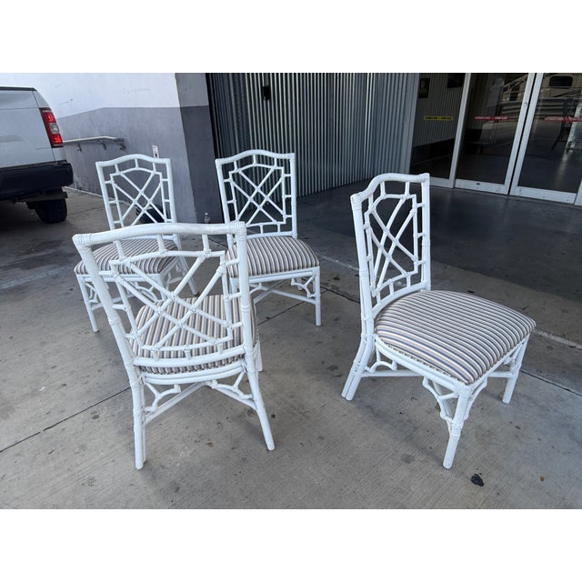 Late 20th Century Late 20th Century Palm Beach Regency Chinese Chippendale Rattan Chairs With Fat Seats - Set of 4 For Sale - Image 5 of 11