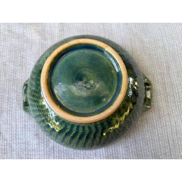 Vintage Green Glazed Ceramic Pottery Bowl With Side Handles For Sale - Image 9 of 12