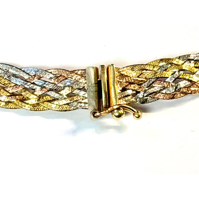 Gold 14k Yellow, White, and Rose Gold Woven Necklace Vintage For Sale - Image 8 of 11