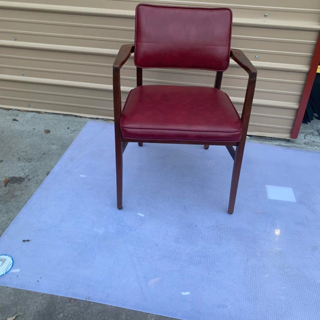 Mid-Century Modern Gunlocke Red Vinyl Wooden Office Chair For Sale - Image 12 of 12