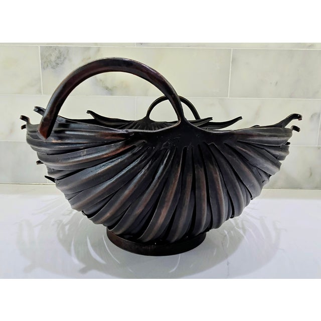 Late 20th Century Palecek Sculptural Metal Palm Leaf Centerpiece Bowl – Made in Philippines Vintage For Sale - Image 5 of 8