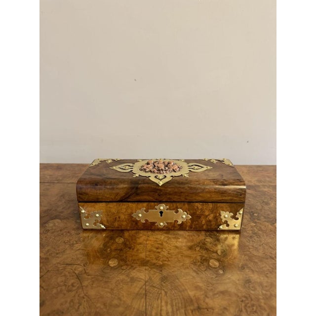 Victorian Burr Walnut and Brass Mounted Jewellery Box, 1880s For Sale - Image 3 of 8