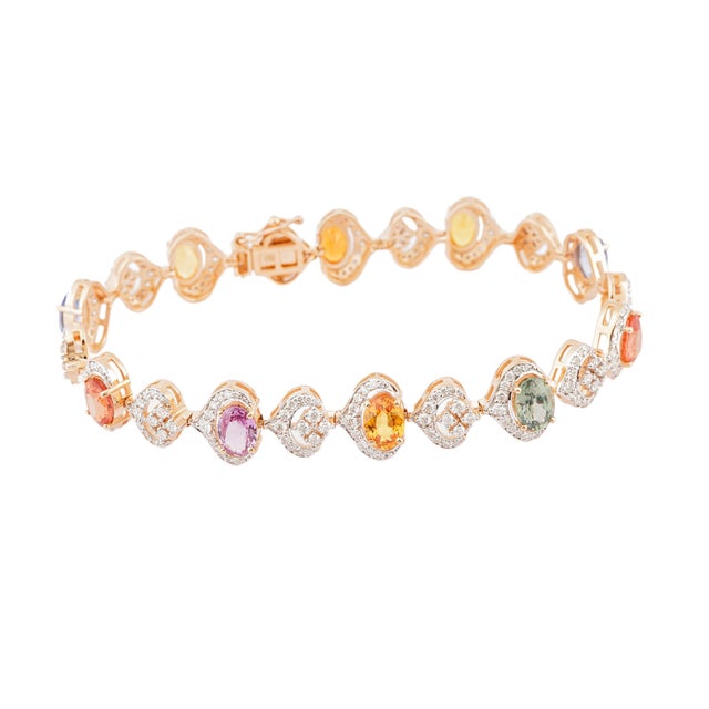 Natural diamond 2.41cts & multi sapphire 8.56cts bracelet in 18k gold For Sale - Image 9 of 18