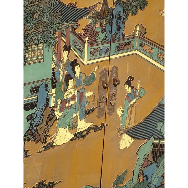 Black Vintage Oriental Asian Black Lacquer Cabinet Chinoiserie Side Table Signed Asis For Sale - Image 8 of 17