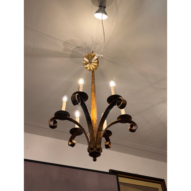 2010s Paul Ferrante Antique Dutch Metal Leaf Iris Chandelier For Sale - Image 5 of 12
