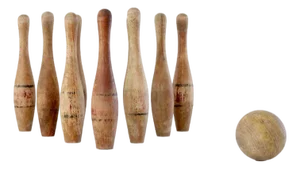 Antique Wooden Bowling Pins Game With Box