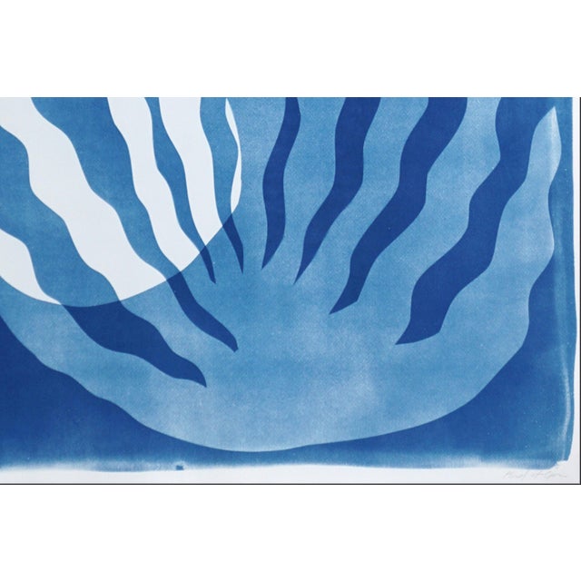 2025, Art Deco Style, Ocean Shapes, Unique Monotype - Cyanotype on Watercolor Paper of Algae With Bubbles in Blue Tones by Kinf of Cyan For Sale In Miami - Image 6 of 8