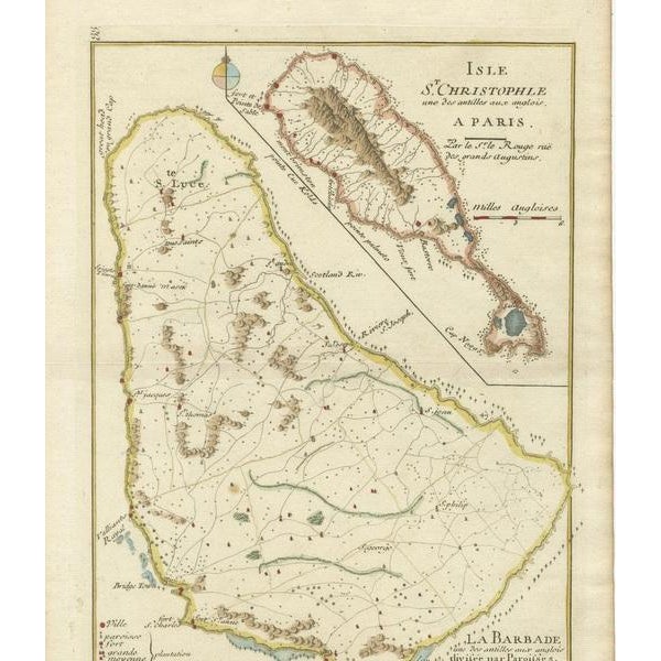 Map of Barados, St Christopher or St Kitts, and Nevis Islands in the Caribbean, 1748 For Sale - Image 4 of 6