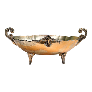 Vintage Silver-Plated Footed Jardiniere Centerpiece Bowl With Dragon Handles and Fleur-De-Lis Mounts